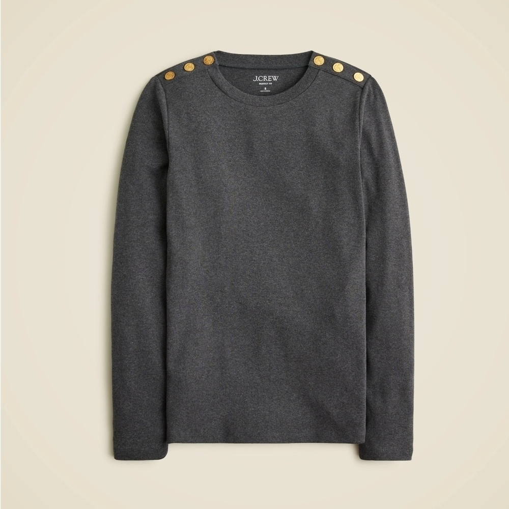 J. Crew Dark Gray Long Sleeve Top With Gold Accents